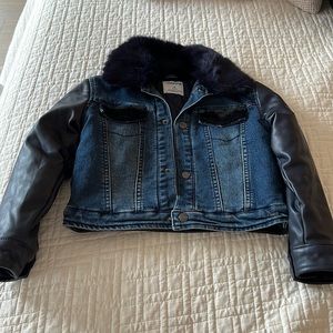 Mayoral jacket denim with leather sleeves size 6